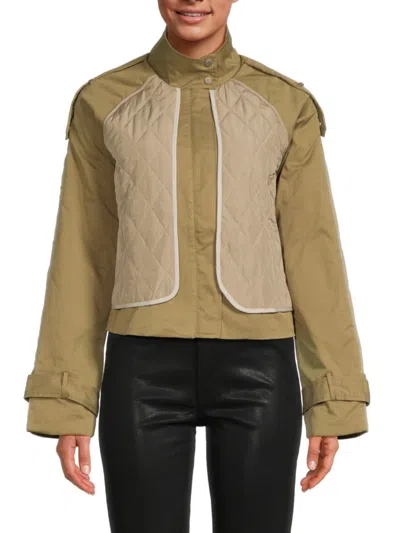 Grey Lab Women's Quilted Button Front Jacket In Olive