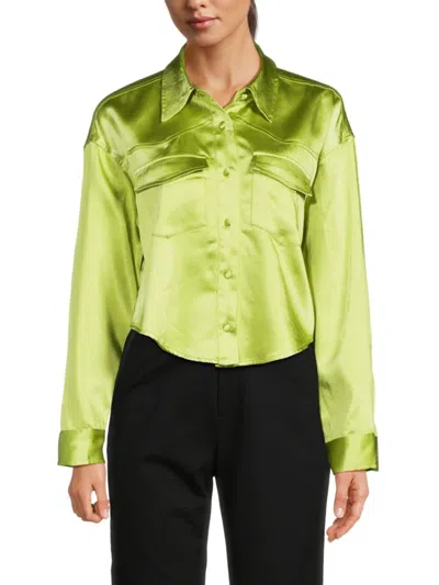 Grey Lab Women's Satin Cropped Button Up Shirt In Light Green