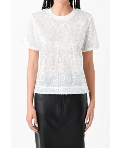 Grey Lab Women's Sequin Shoulder Padded Top In White