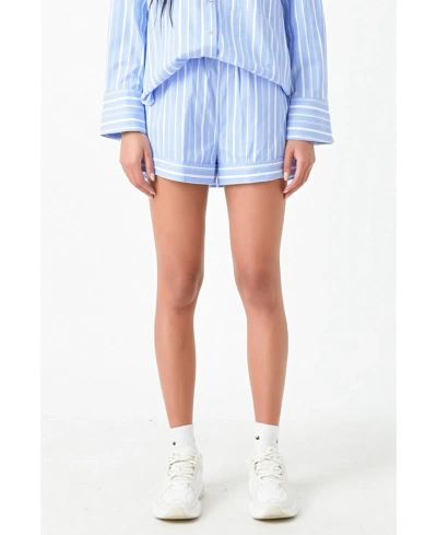 Grey Lab Women's Striped Balloon Shorts In Blue