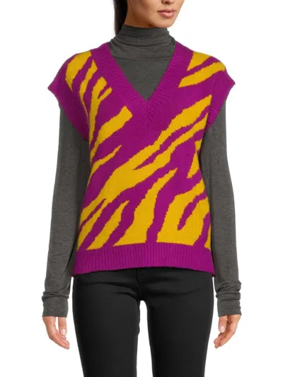 Grey Lab Women's Zebra Print Sweater Vest In Grape