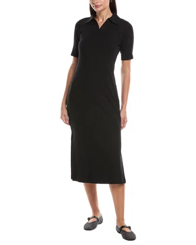 Grey State Ribbed Midi Polo Dress In Black