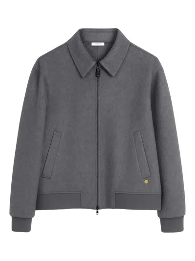Greyed Collar Zip Jacket In Blue