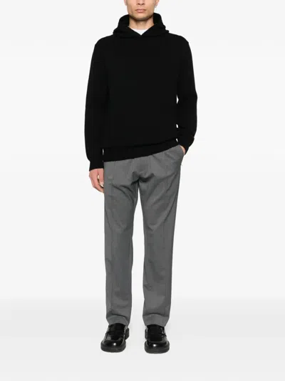 Greyed Knitted Hoodie Sweater In Black