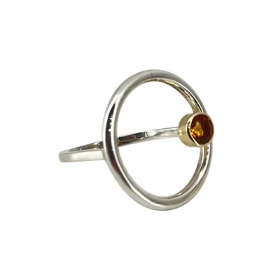 Greyewolfe Women's Gold / Silver Circular Sterling Silver Citrine Orbit Ring With Gold Bezel In Multi