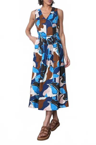 Greylin Abi Poplin Midi Dress In Navy Multi