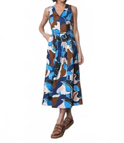 Greylin Abi Poplin Midi Dress In Navy/multi In Blue