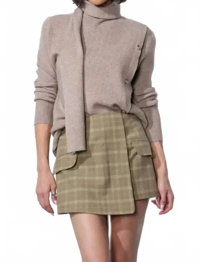 Greylin Acacia Scarf Neck Asymmetric Button Up Sweater In Almond In Multi