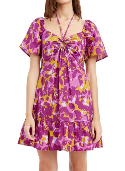 Greylin Andrea Poplin Print Dress In Magenta In Pink