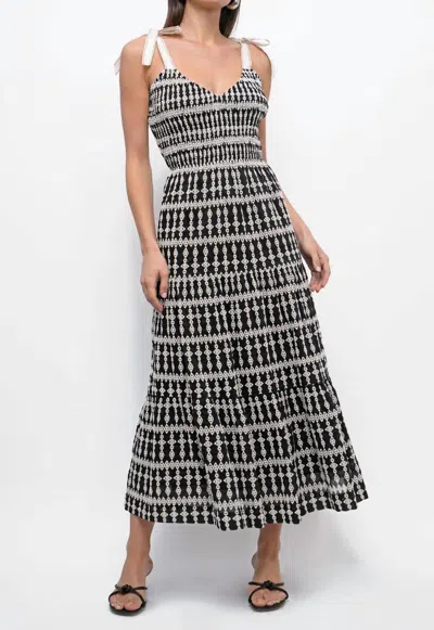 Greylin Arkwright Embroidered Eyelet Smock Midi Dress In Black