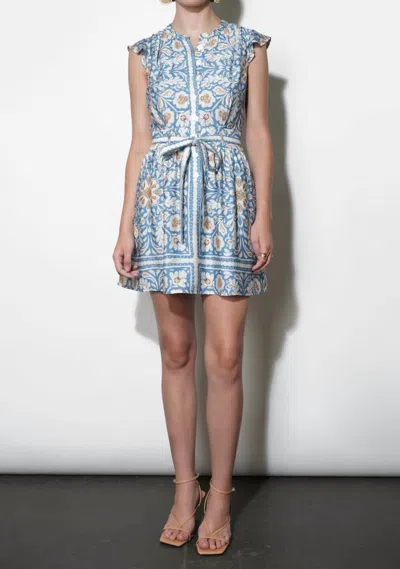 Greylin Bailey Flutter Sleeve Belted Mini Dress In Dusty Blue
