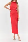 Greylin Brayeln Mock Neck Midi Dress W/ Side Slit In Red