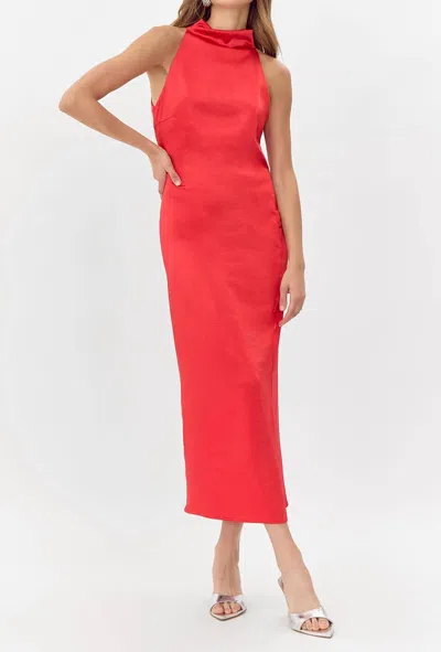 Greylin Brayeln Mock Neck Midi Dress W/ Side Slit In Red