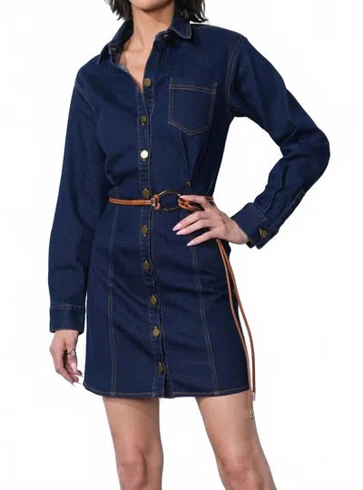 Greylin Calista Button Up Denim Mini Shirt Dress In Indigo In Multi