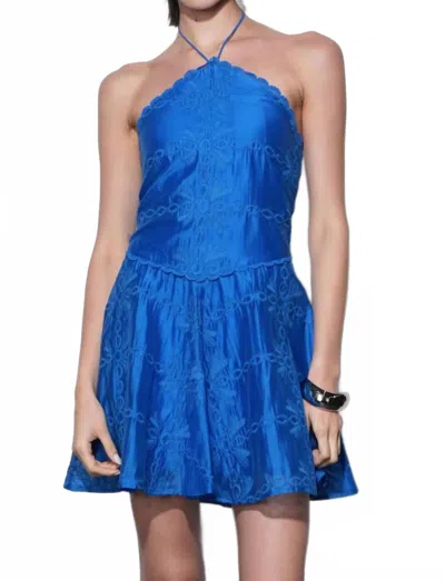 Greylin Callie Embroidered Halter Mini Dress In Jelly Blue