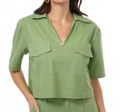 Greylin Cecilia Boxy Cropped Shirt In Sage In Green