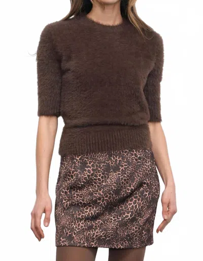 Greylin Cedar Street Fuzzy Sleeve Knit Top In Brown