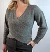 Greylin Charliette Wrap Front Sweater In Charcoal In Gray