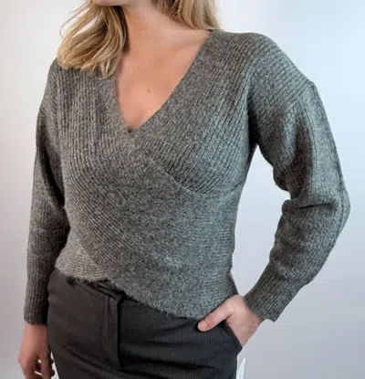 Greylin Charliette Wrap Front Sweater In Charcoal In Gray