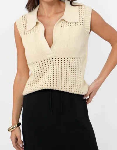 Greylin Collared Sleeveless Pointelle Knit Top In White In Neutral