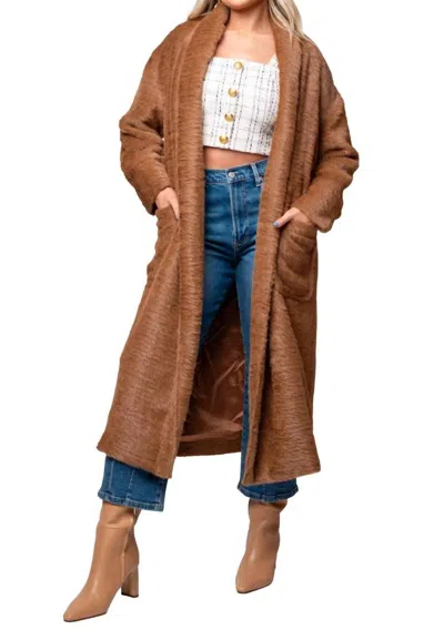 Greylin Cruz Cozy Knit Long Coatigan In Nutmeg In Brown