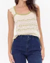 Greylin Daisy Flutter Sleeve Pointelle Sweater In Cream/sage In Neutral