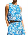 Greylin Devon Print Bubble Blouse In Blue/cream In Blue