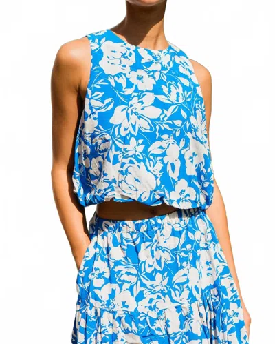 Greylin Devon Print Bubble Blouse In Blue/cream