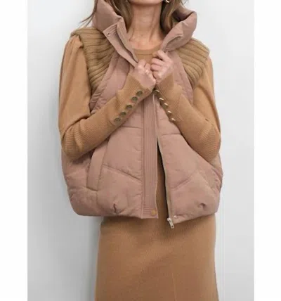 Greylin Douglas Ribbed Puffer Hooded Vest In Latte In Neutral