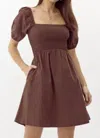 Greylin Eisie Poplin Smocked Mini Dress In Espresso In Brown