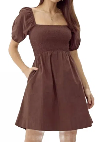 Greylin Eisie Poplin Smocked Mini Dress In Espresso In Brown