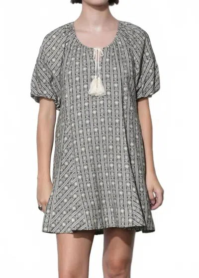 Greylin Elena Stripe Pattern Bubble Sleeve Popover Dress In Grey In Gray