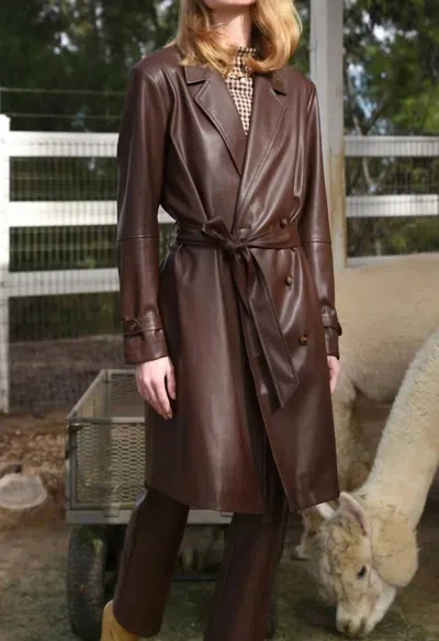 Greylin Elisha Faux Leather Trench In Brown