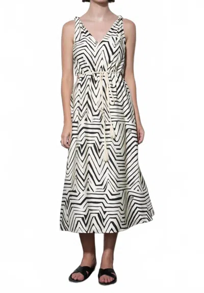 Greylin Evelyn Side Cut Out Knotted Strap Midi Dress In Ivory/black In Multi