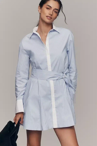 Greylin Faith Long-sleeve V-neck Shirt Dress In Blue