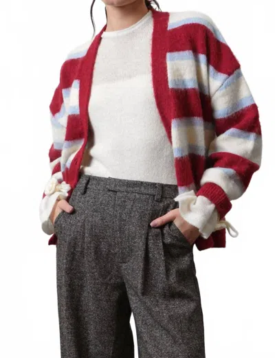 Greylin Fallon Cozy Oversized Stripe Cardigan In Red Combo