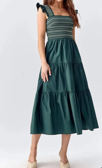 Greylin Felicia Midi Poplin Dress In Green