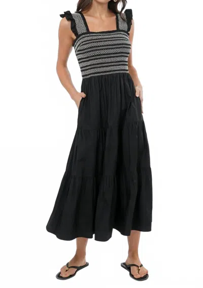 Greylin Felicia Multi Stitch Smocked Midi Dress In Black