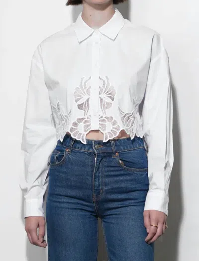 Greylin Finley Embroidered Hem Button Up Shirt In White