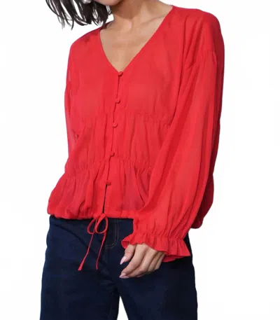Greylin Flowy Sheer Button Up Top In Red