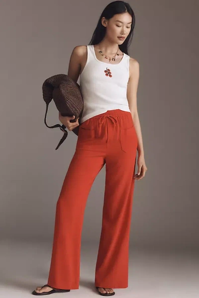 Greylin Gloria Pull-on Linen Pants In Red
