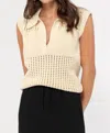 Greylin Gordon Open Knit Paneled Sweater Top In Cream In Neutral