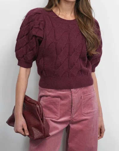 Greylin Hallie Cable Knit Puff Sleeve Sweater Top In Aubergine In Brown