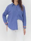 GREYLIN HATTIE POPLIN OVERSIZED STRIPE SHIRT IN DK BLUE/WHITE
