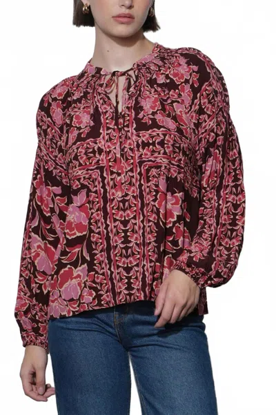 Greylin Hendrix Balloon Sleeve Blouse In Maroon In Burgundy