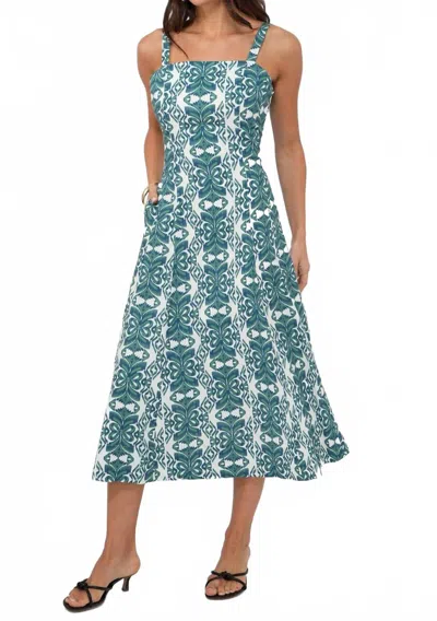 Greylin Hilary Linen Midi Dress In Green/teal In Multi