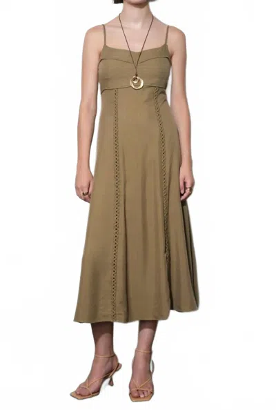 Greylin Ivy Embroidery Lace Midi Dress In Beige In Brown