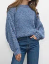 Greylin Jasper Slouchy Speckled Crew Neck Sweater In Retro Blue In Black