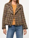 Greylin Jeyden Boucle Moto Jacket In Navy/mustard In Brown
