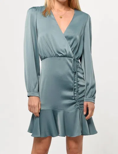 Greylin Joanne Ruched Satin Dress In Misty Blue In Multi